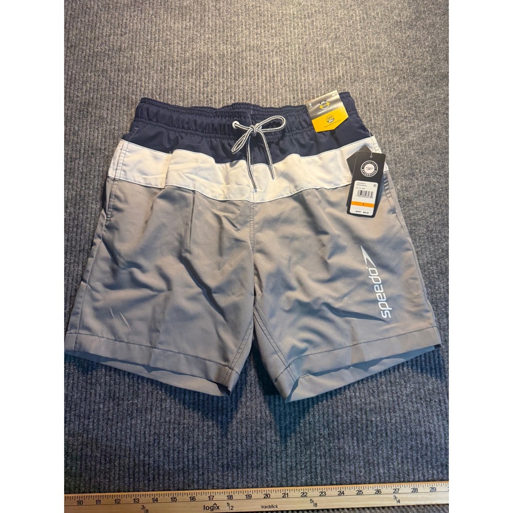 Speedo Mens Swim Trunks Colorblock Board Shorts Grey Navy Blue UPF 50+ New S